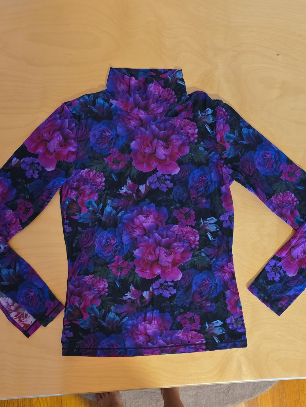 Terez Purple & Blue Floral Mock Neck Top